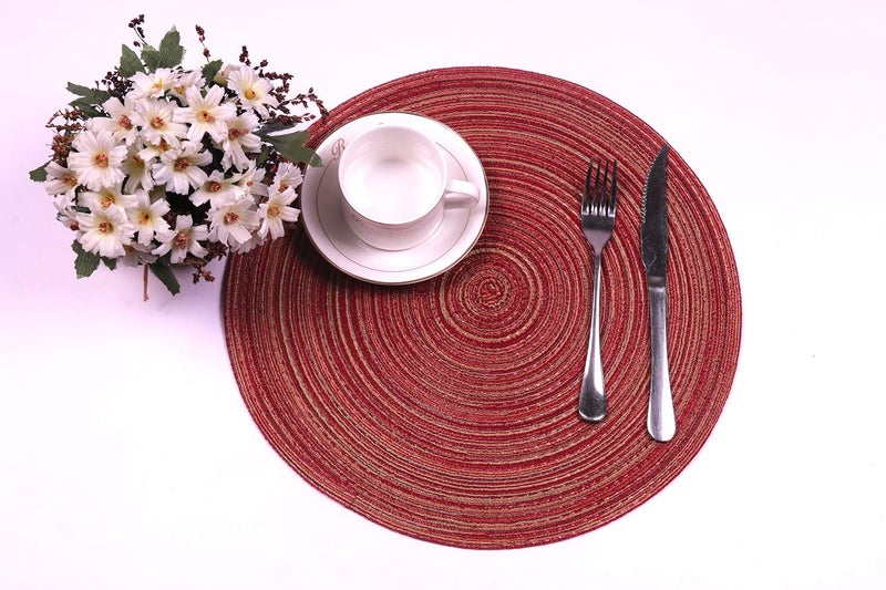 Topotdor 14 Inch Round Placemats Heat-Resistant Stain Resistant Anti-Skid Washable Polyproplene Table Mats Placemats (Burgundy Multi Color, Set of 6) - Image 4